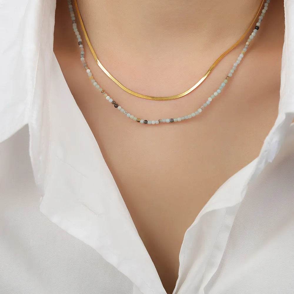 Beaded Titanium Steel Double-Layered Necklace - ELY VESSA LLC
