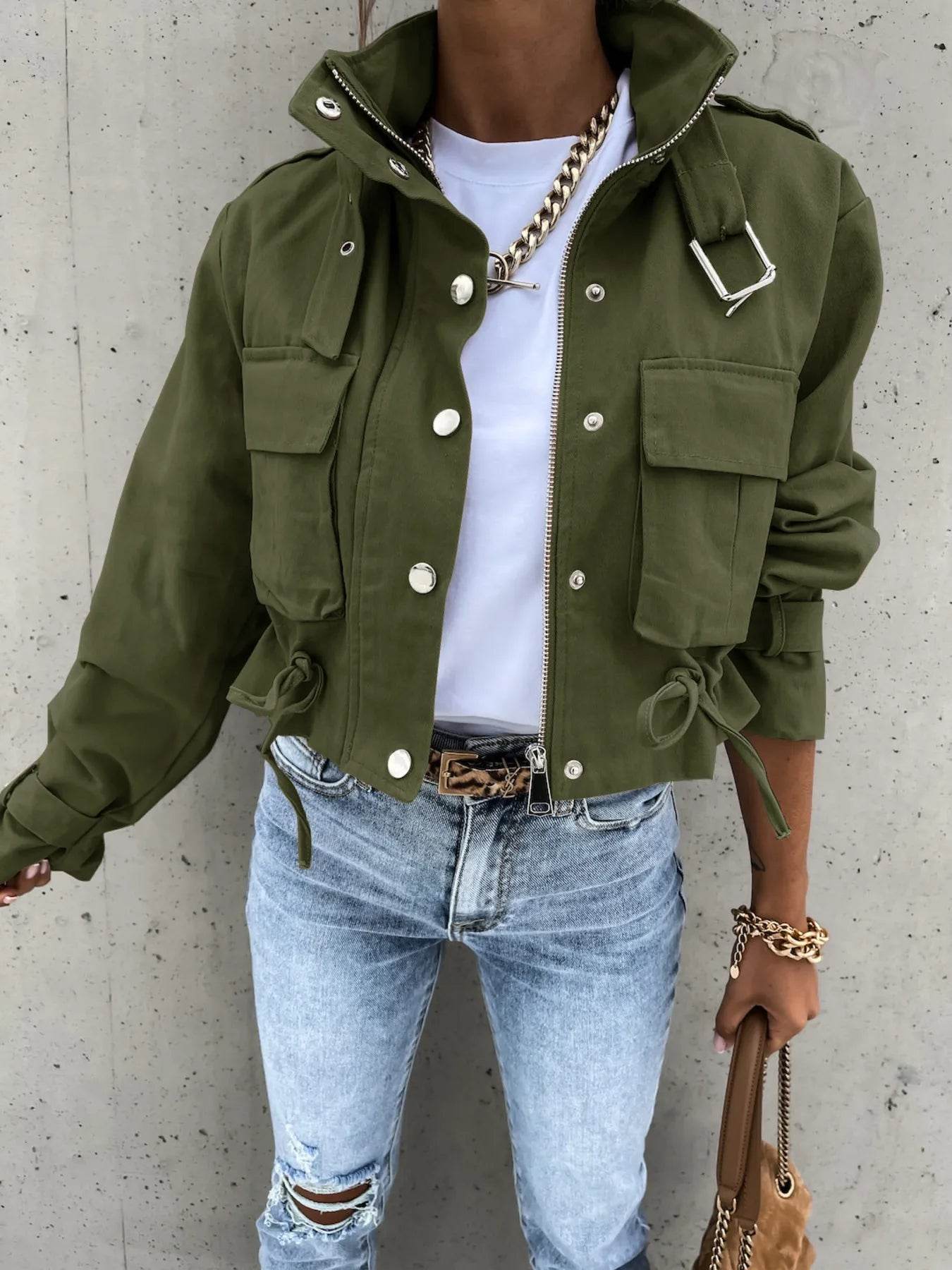 Snap Down Long Sleeve Jacket - ELY VESSA LLC
