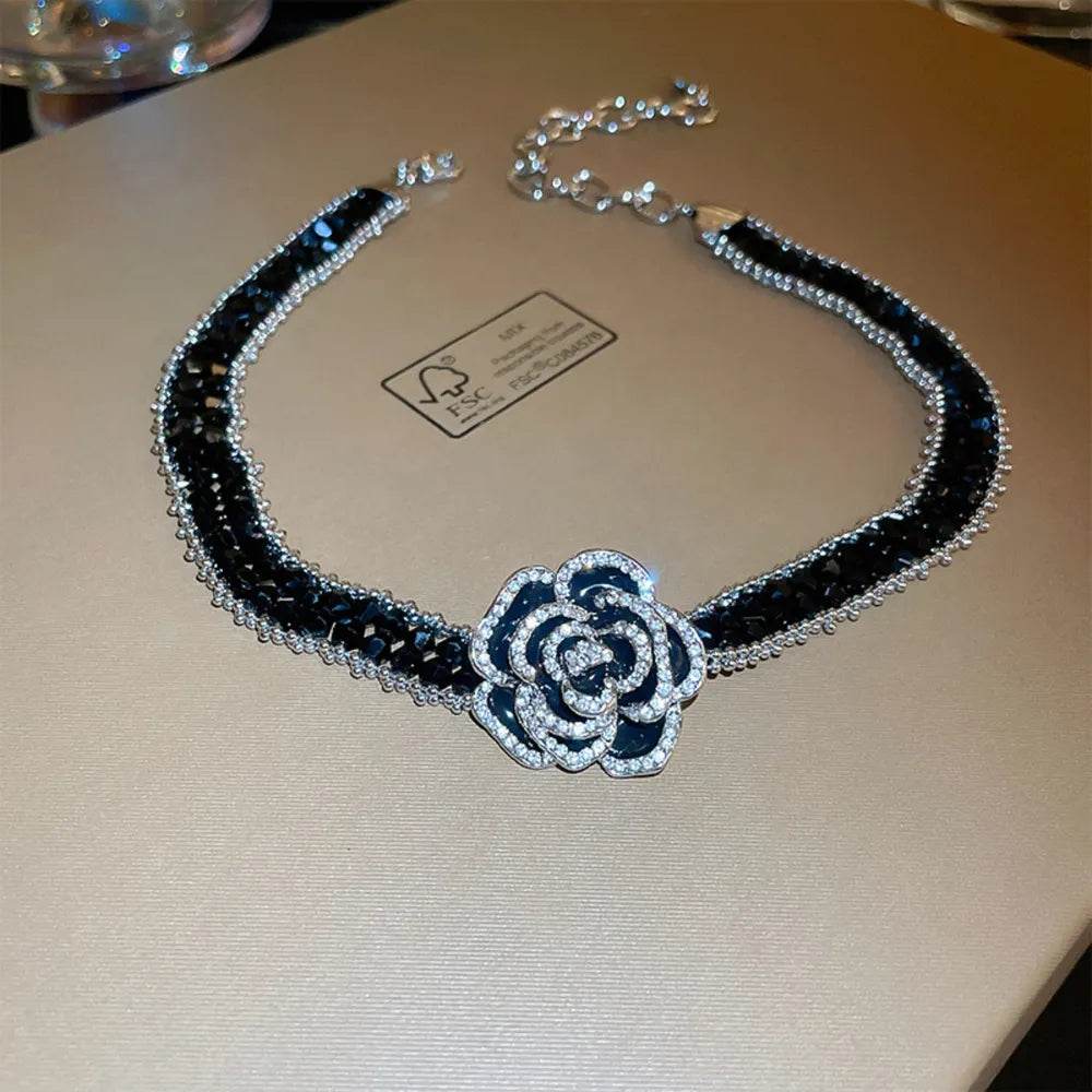 Alloy Crystal Rose Necklace - ELY VESSA LLC