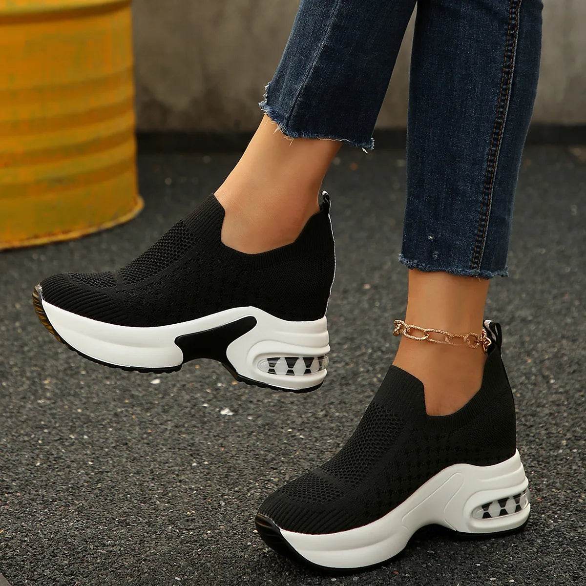 Breathable Mesh Platform Sneakers - ELY VESSA LLC