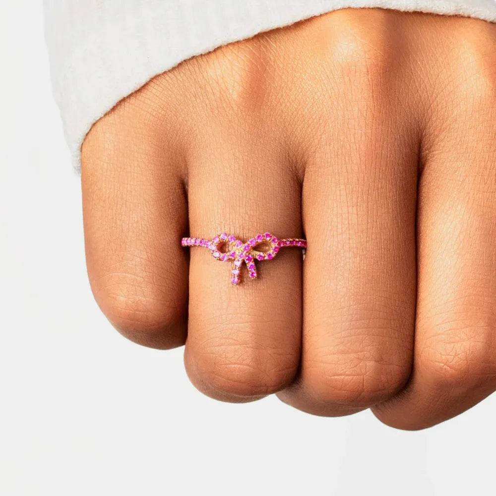 925 Sterling Silver Inlaid Zircon Bow Ring - ELY VESSA LLC