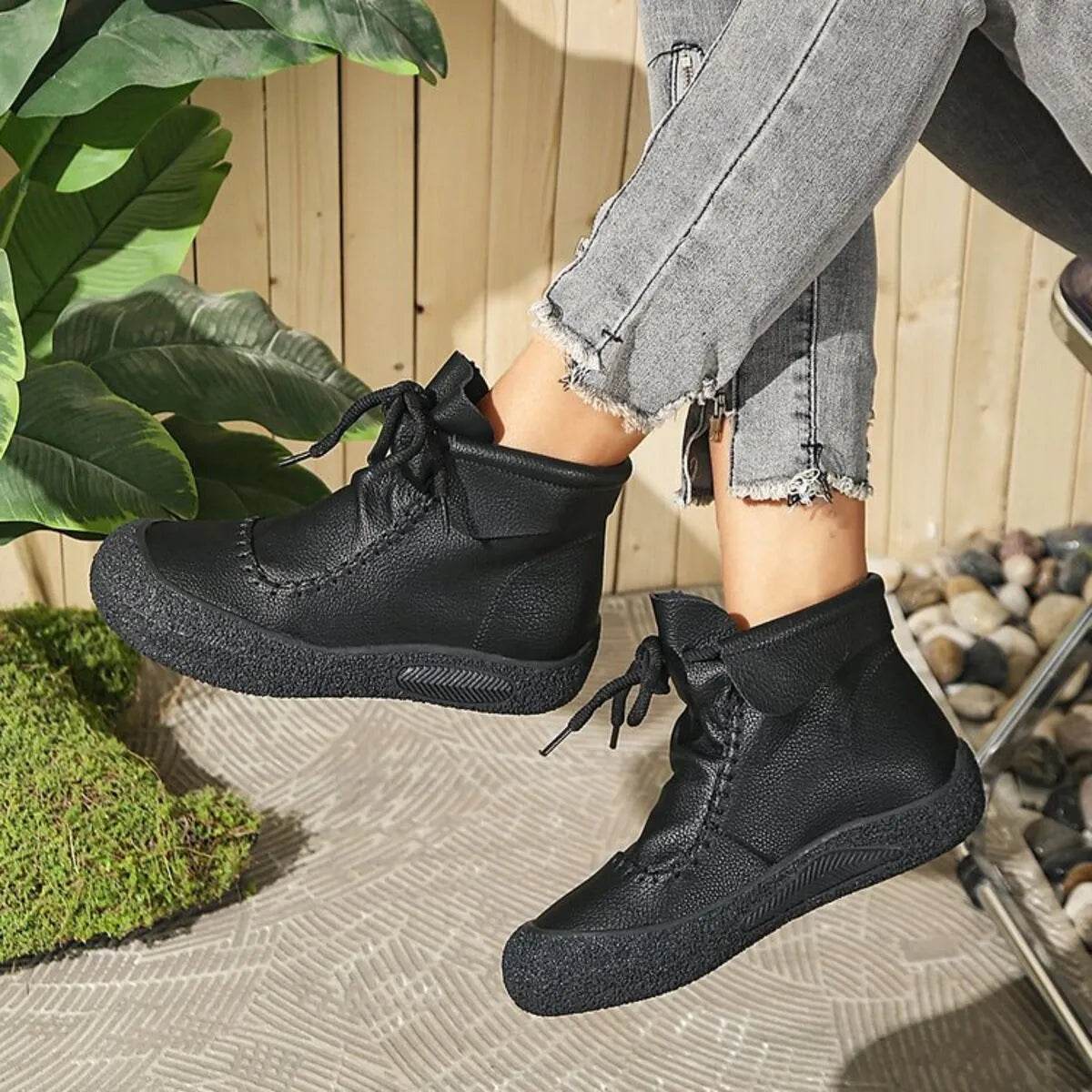 Lace-Up Platform Ankle Boots - ELY VESSA LLC