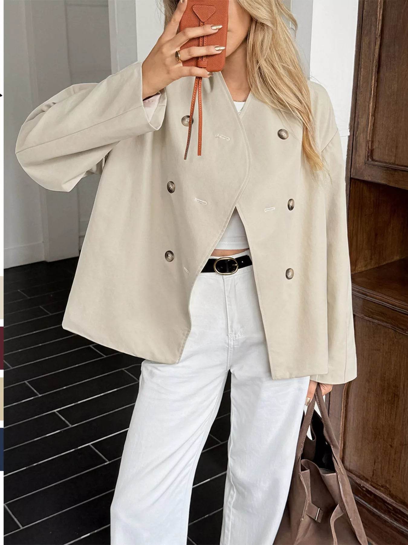Double-Breasted Long Sleeve Jacket - ELY VESSA LLC