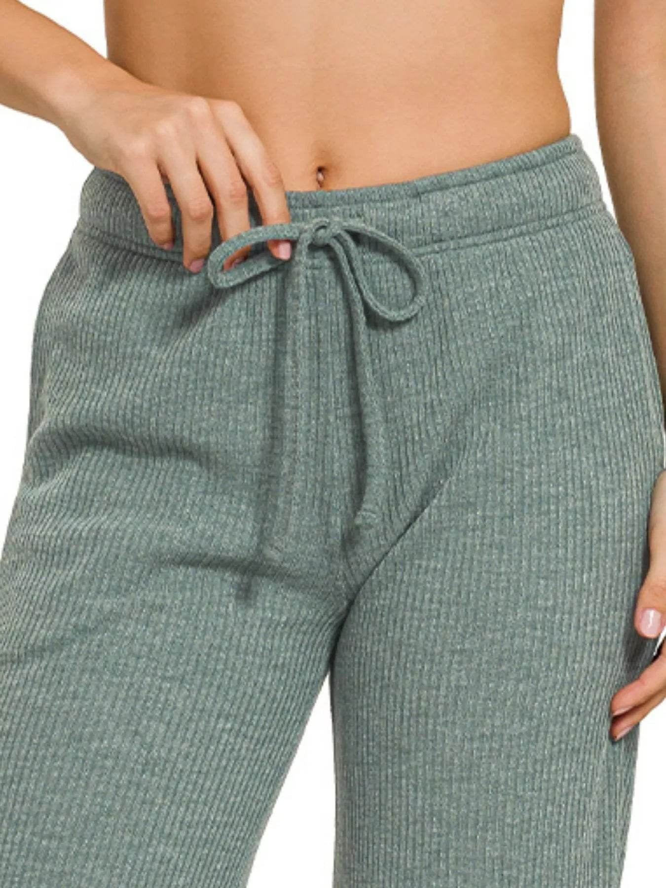 Zenana Ribbed Drawstring Lounge Pants - ELY VESSA LLC