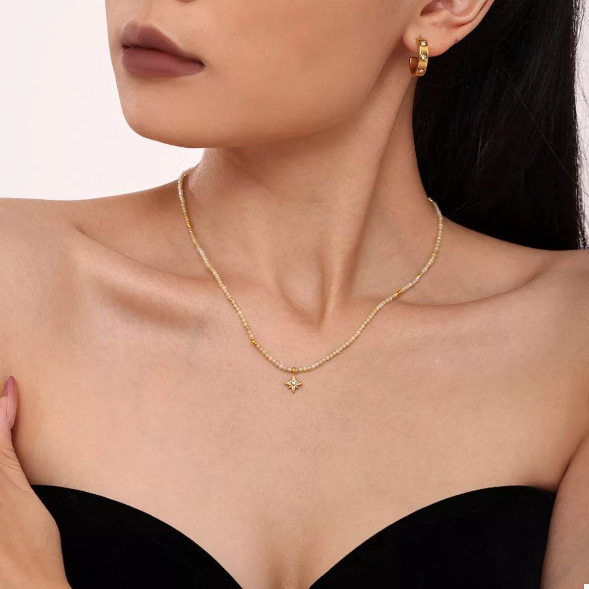 18K Gold-Plated Star Pendant Necklace with Zircon - ELY VESSA LLC