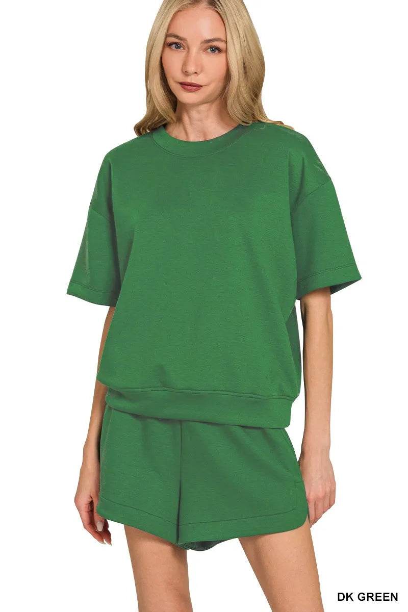 Zenana Scuba Short Sleeve Top & Shorts Set - ELY VESSA LLC
