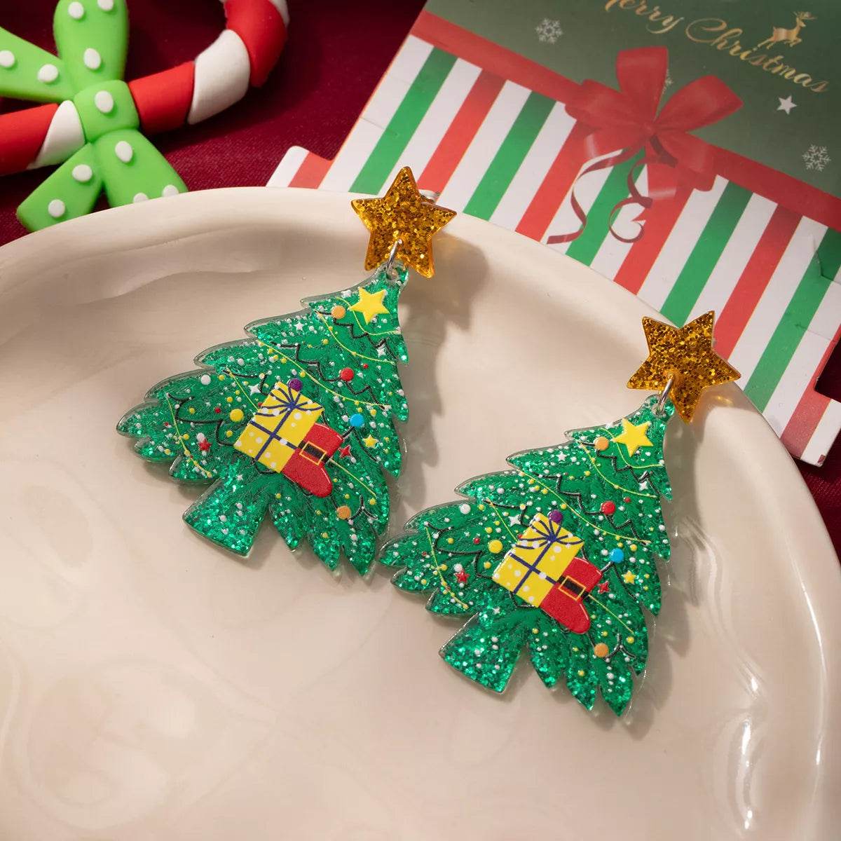 Acrylic Christmas Tree Earrings - ELY VESSA LLC