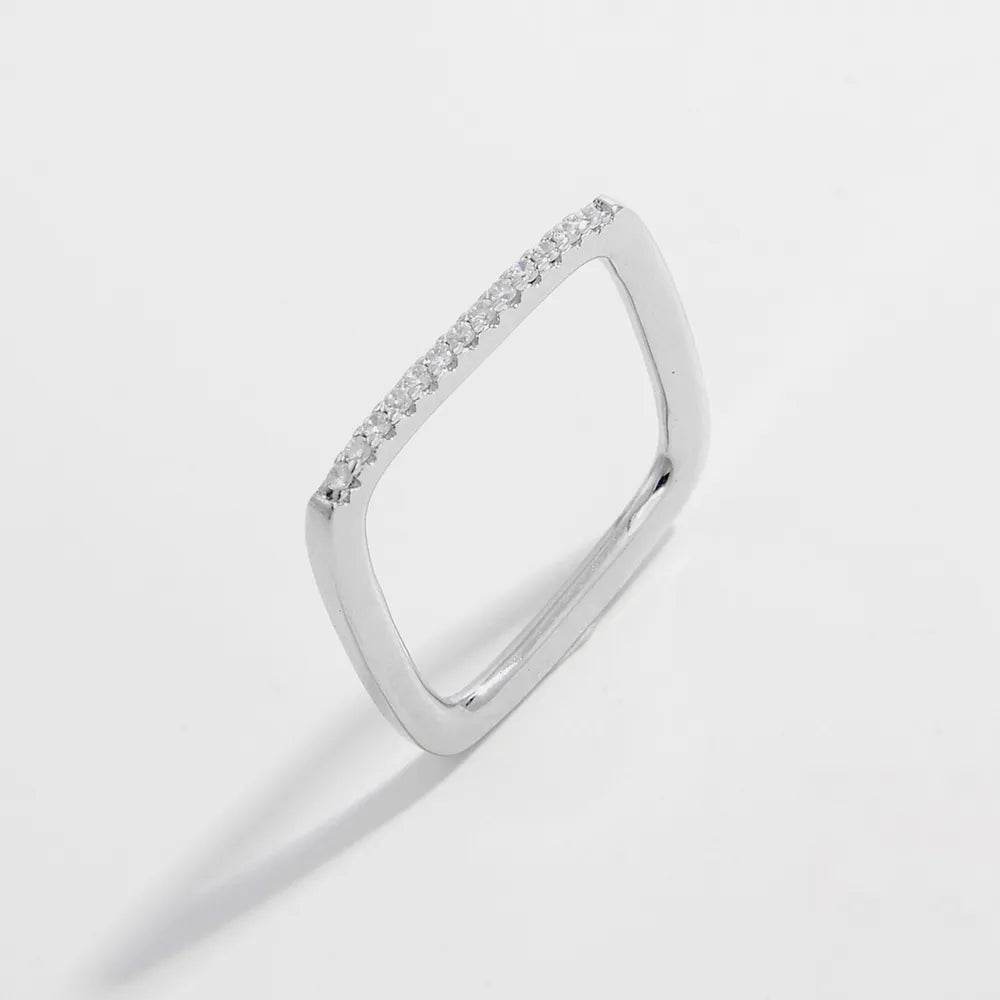 925 Sterling Silver Zircon Square Ring - ELY VESSA LLC