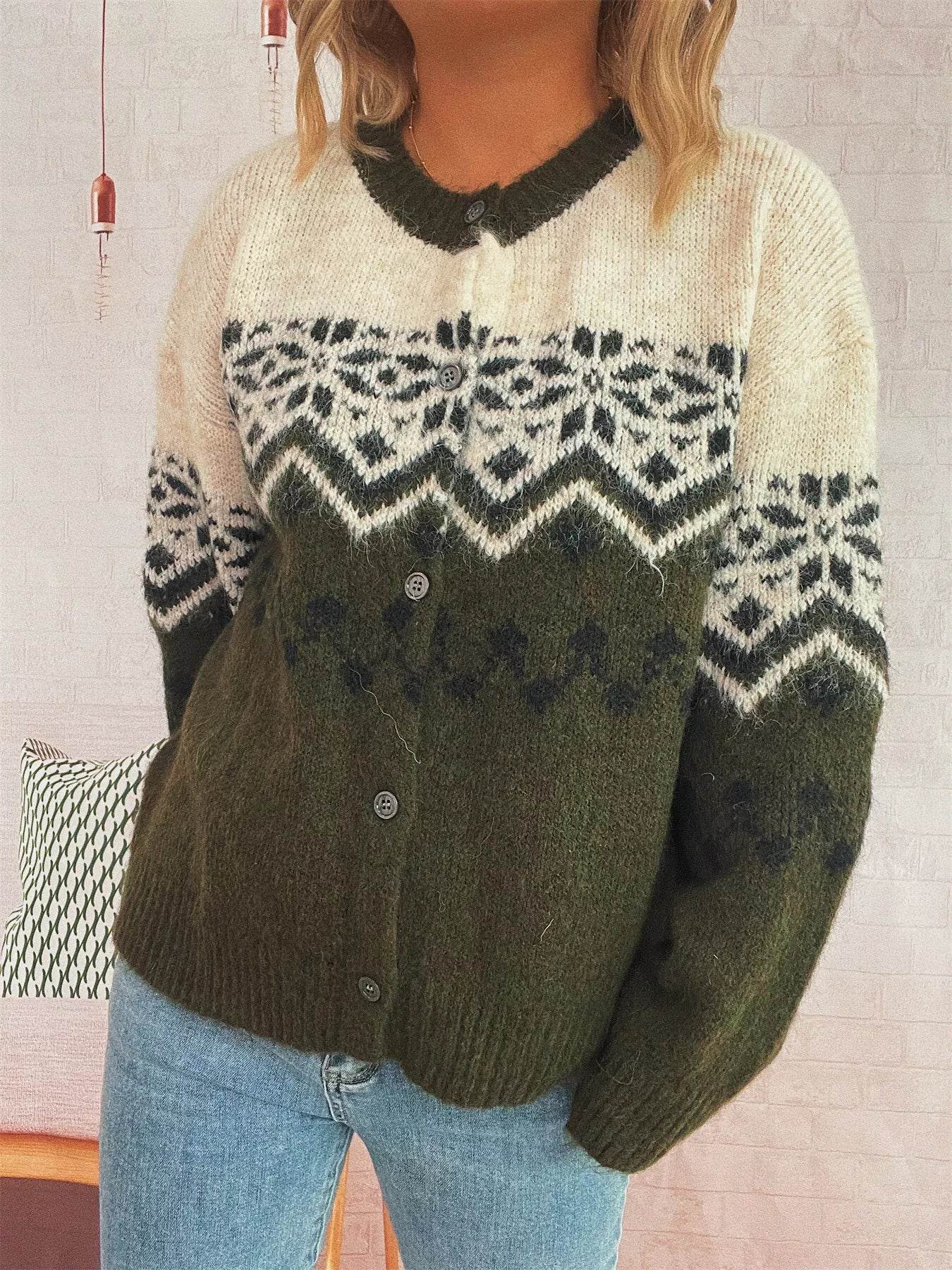 Christmas Button Up Drop Shoulder Cardigan - ELY VESSA LLC
