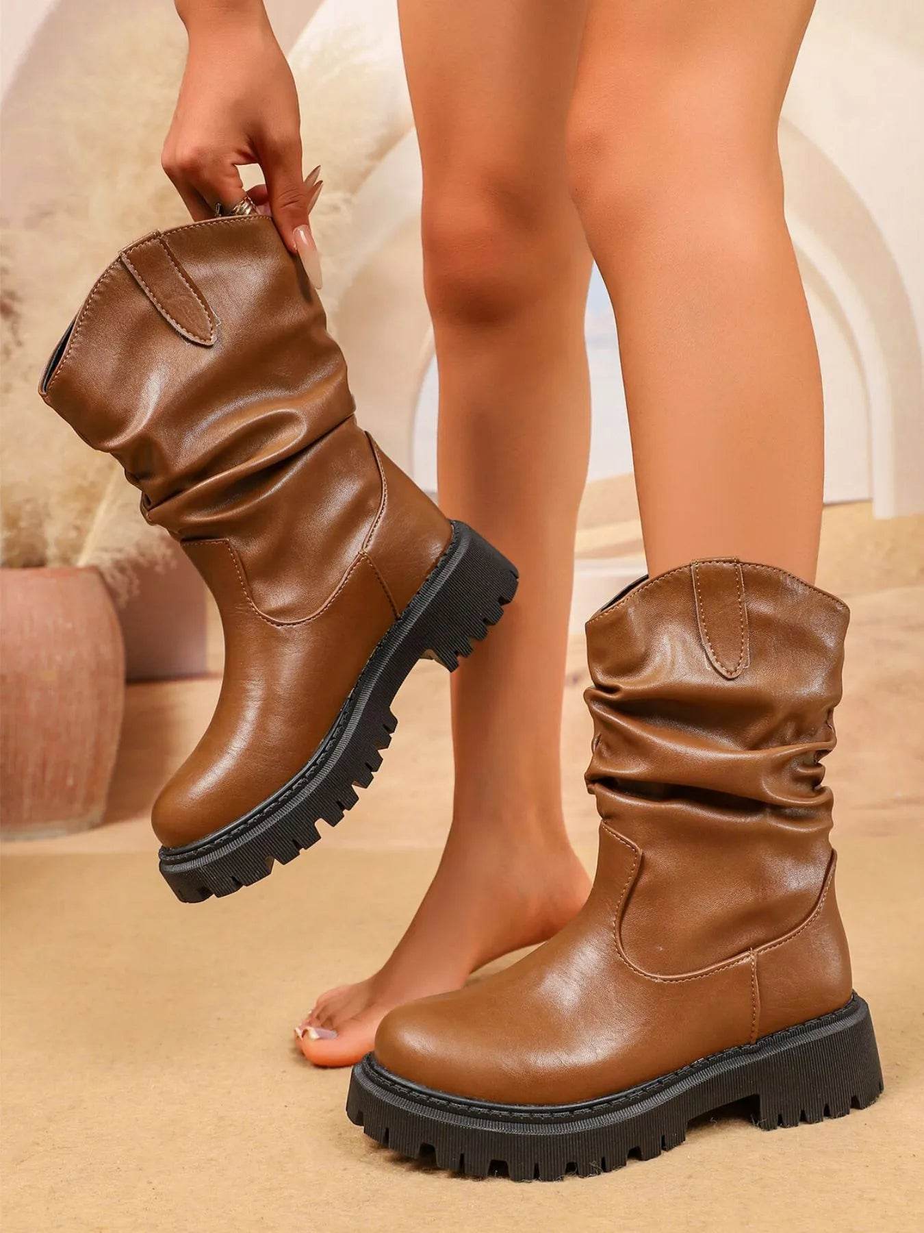 Round Toe Platform Boots - ELY VESSA LLC