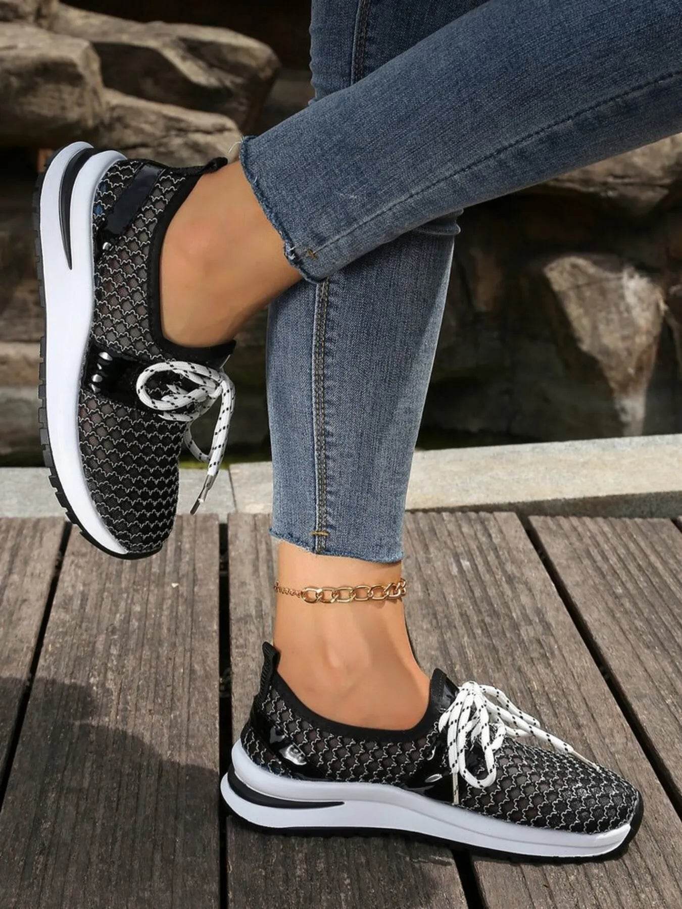 Breathable Mesh Lace-Up Athletic - ELY VESSA LLC