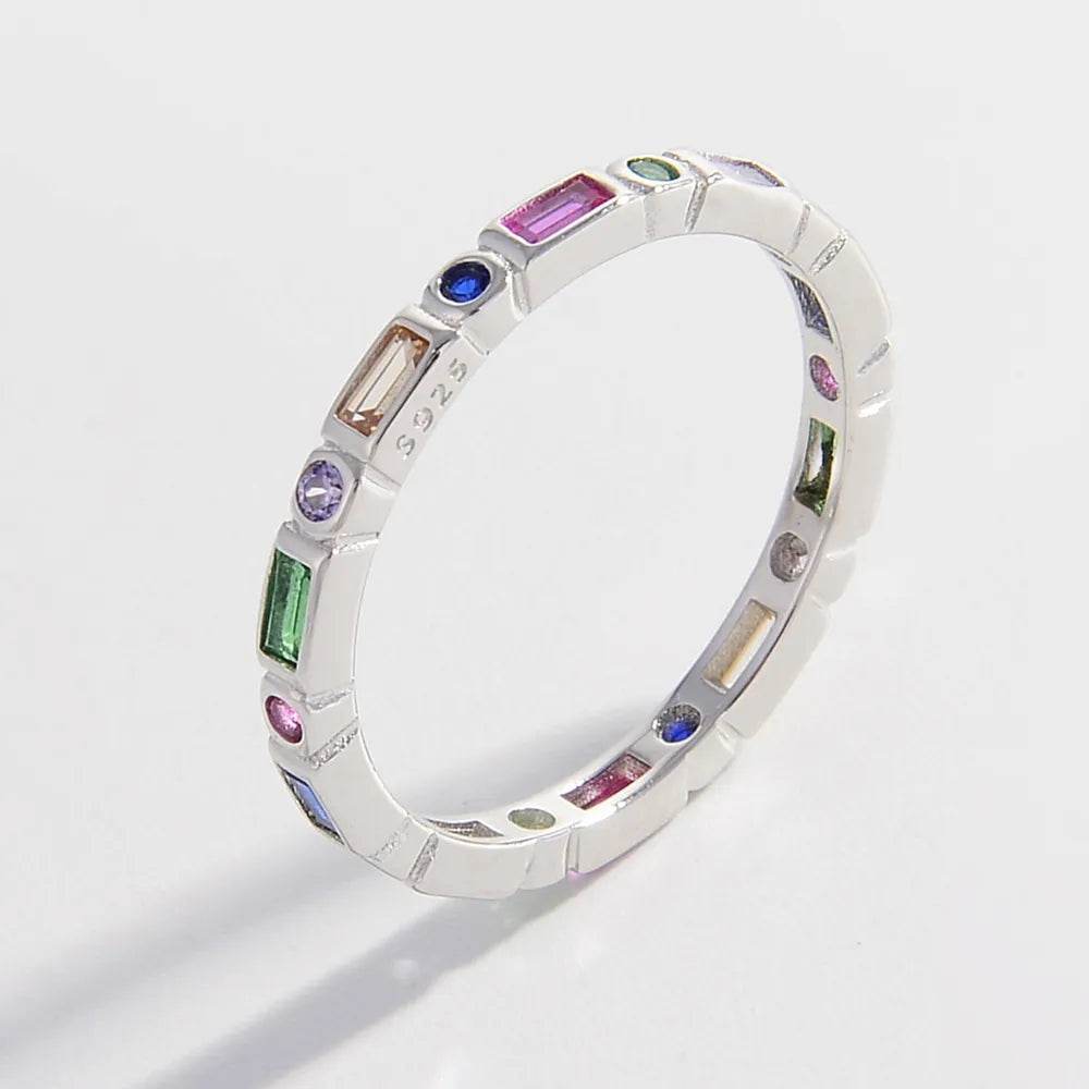 925 Sterling Silver Inlaid Zircon Ring - ELY VESSA LLC