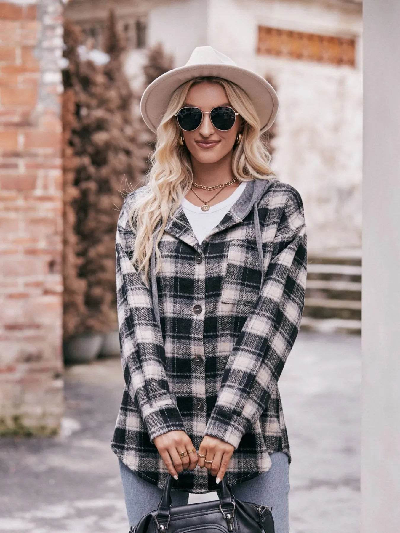 Oversized Plaid Button Up Shacket - ELY VESSA LLC