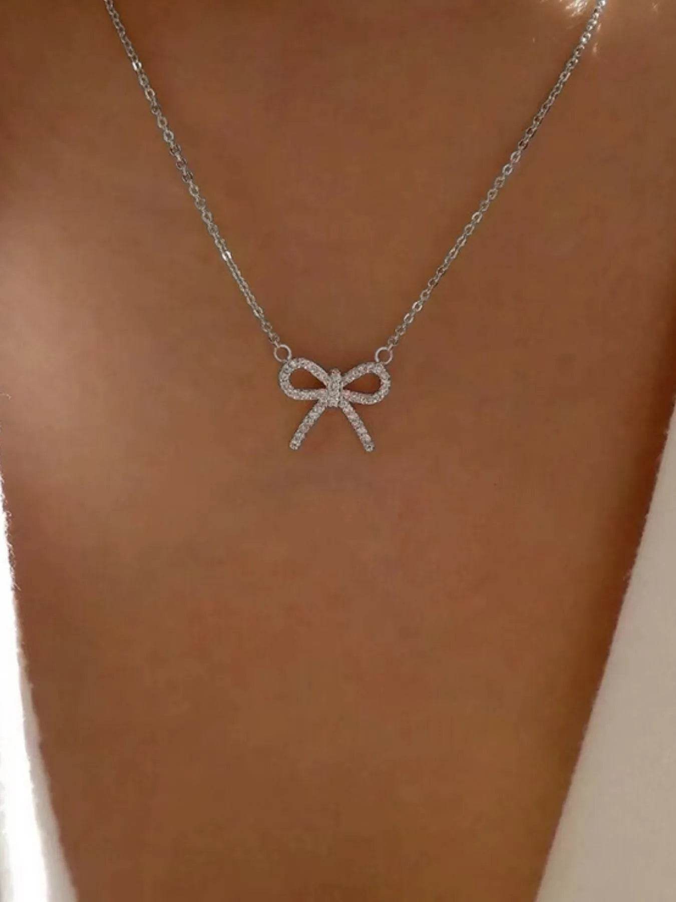 Zircon Bow Pendant Necklace - ELY VESSA LLC