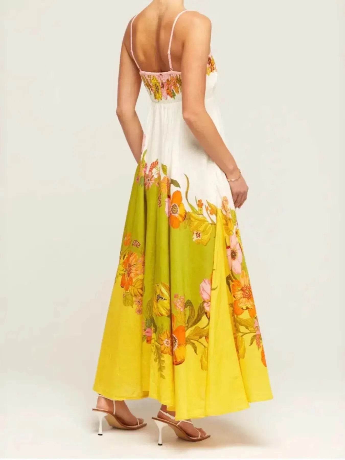Tropical Floral Gradient Maxi Cami Dress - ELY VESSA LLC