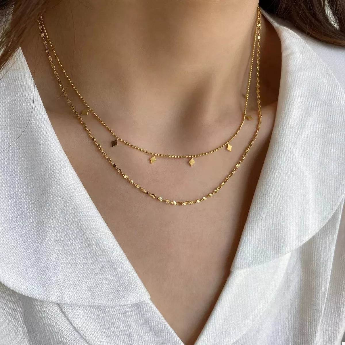 18K Gold-Plated Double Layered Necklace - ELY VESSA LLC