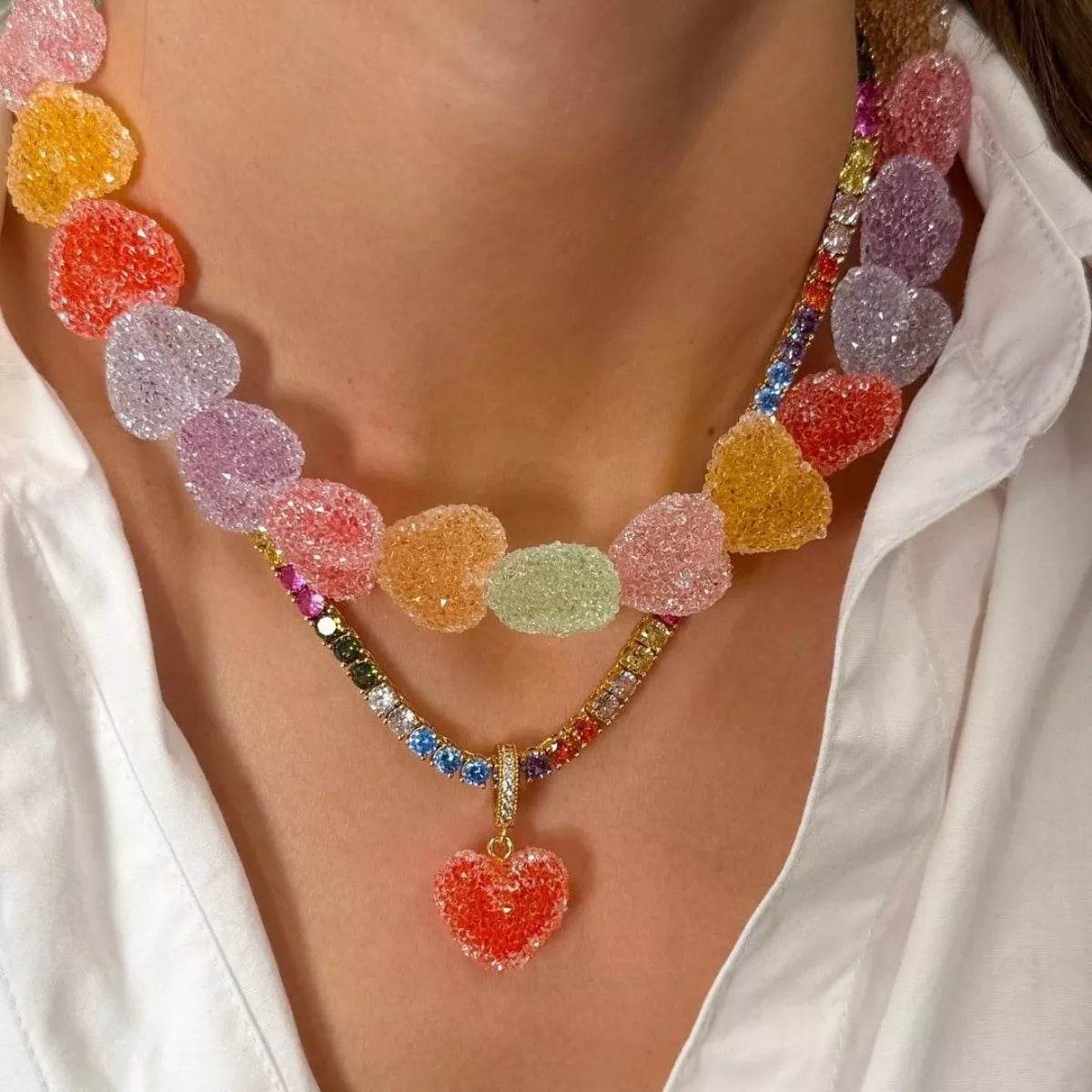 Colorful Resin Heart Necklace - ELY VESSA LLC