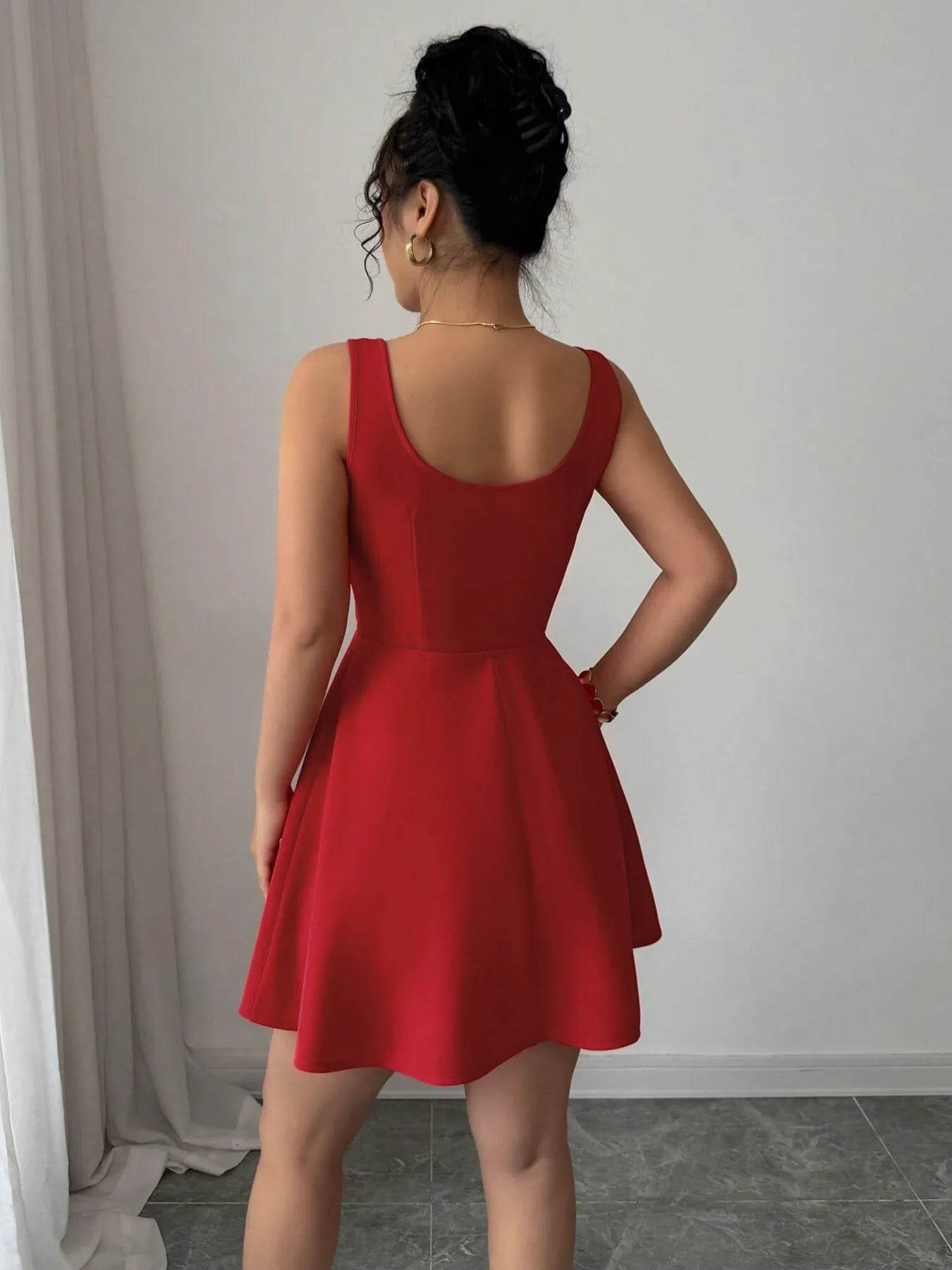 Tie Front Wide Strap Dress - ELY VESSA LLC