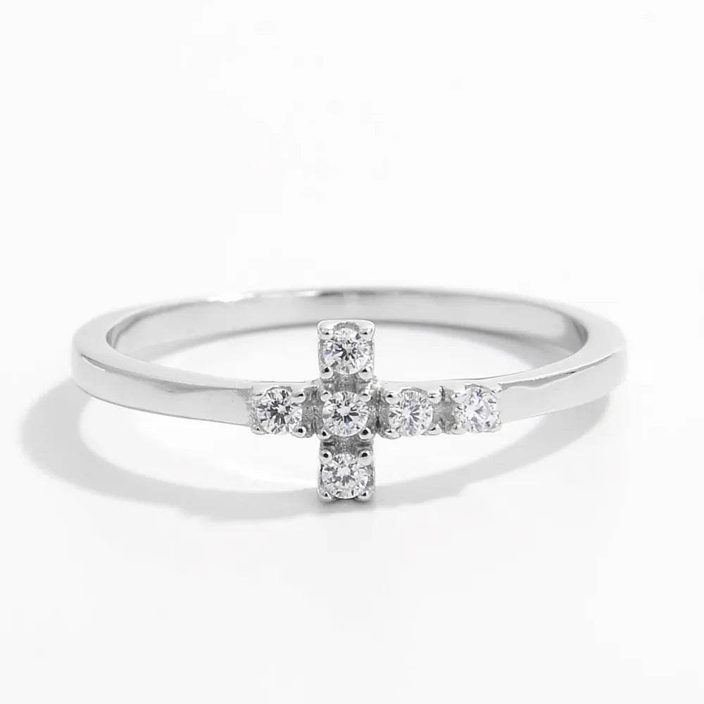 925 Sterling Silver Zircon Cross Ring - ELY VESSA LLC
