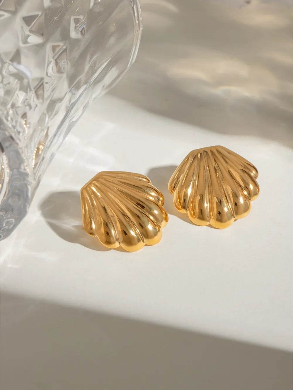 18K Gold-Plated Stainless Steel Shell Stud Earrings - ELY VESSA LLC