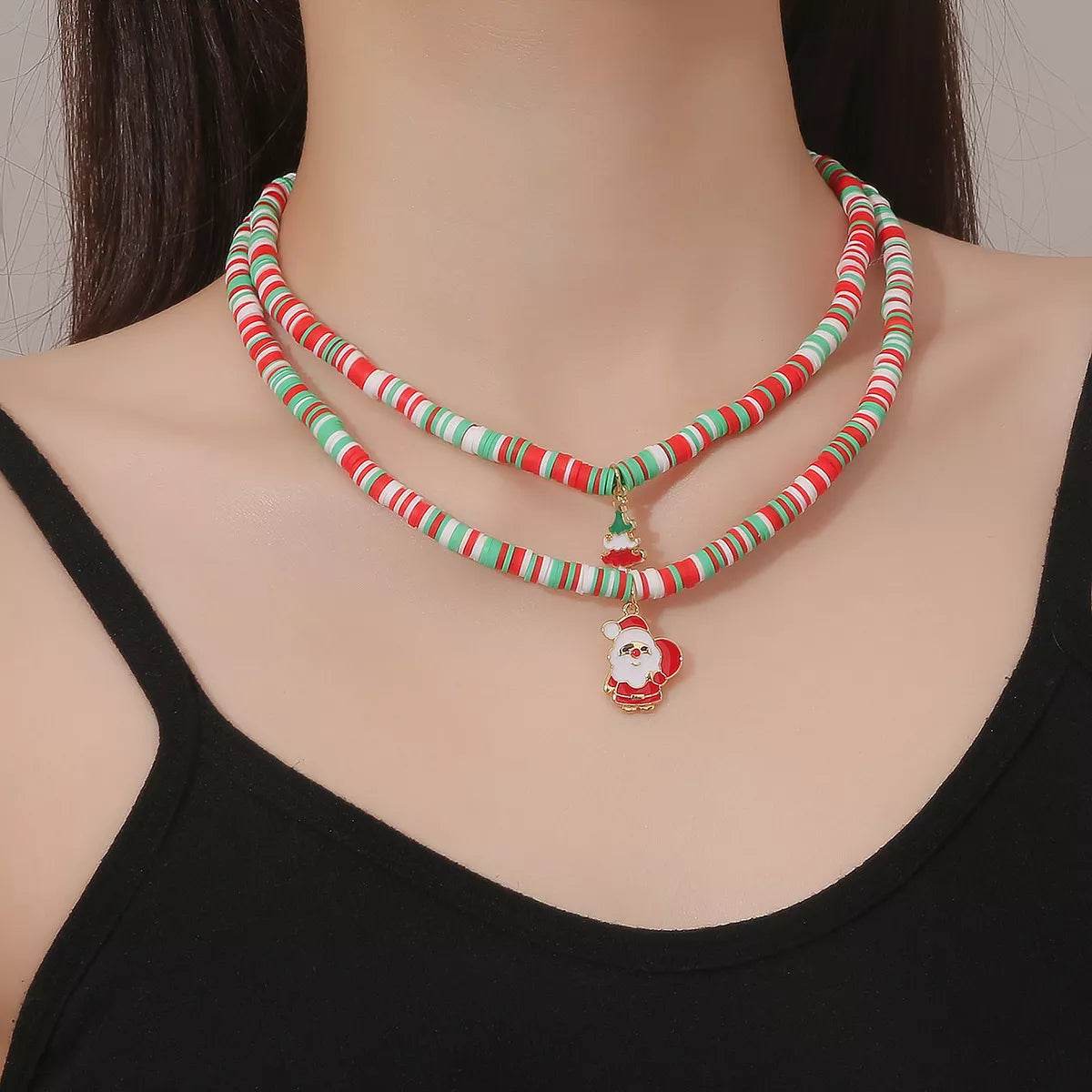 Alloy Christmas Necklace with Santa and Christmas Tree Pendant - ELY VESSA LLC