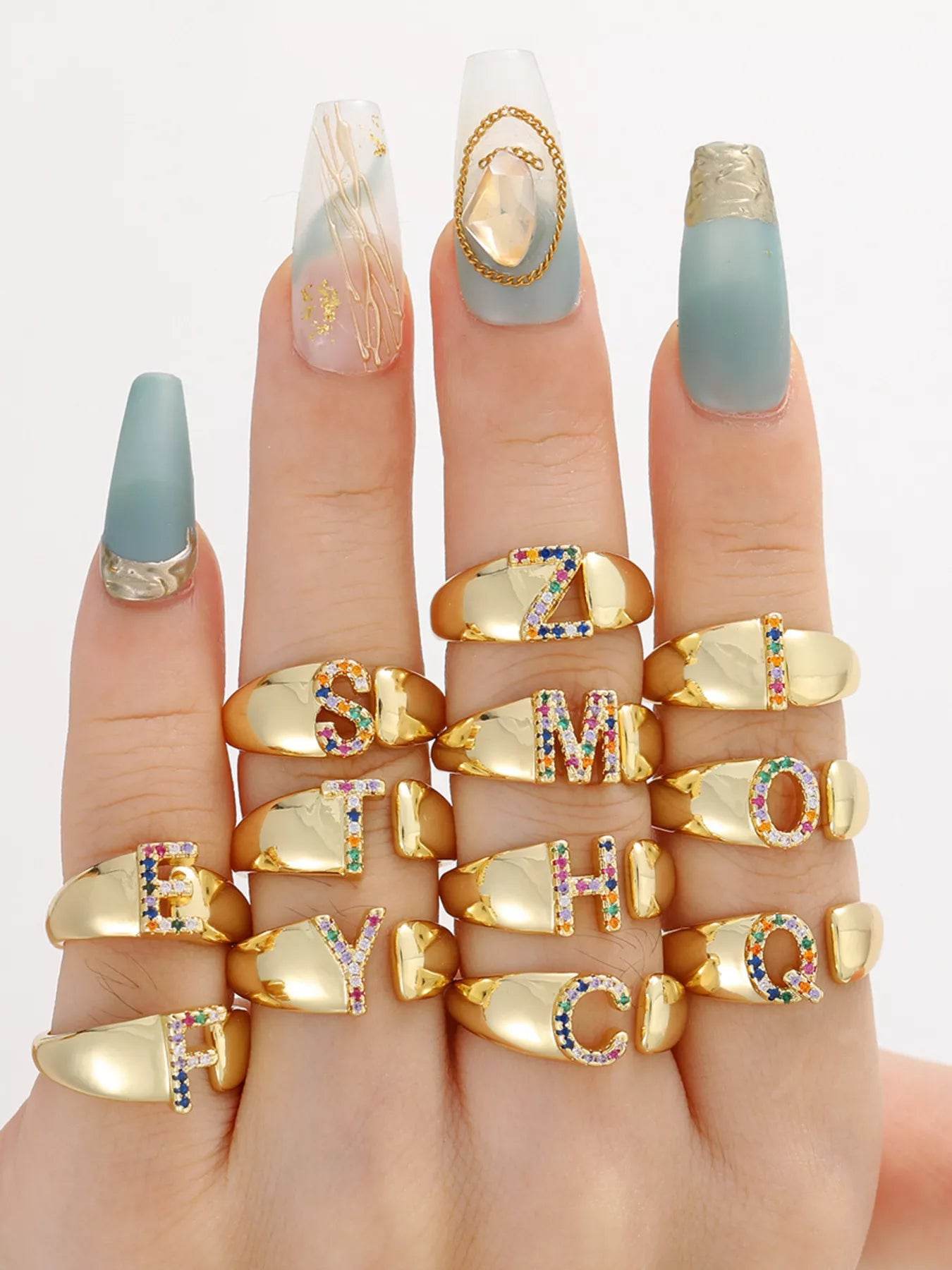 18K Gold-Plated Zircon Letter Ring - ELY VESSA LLC