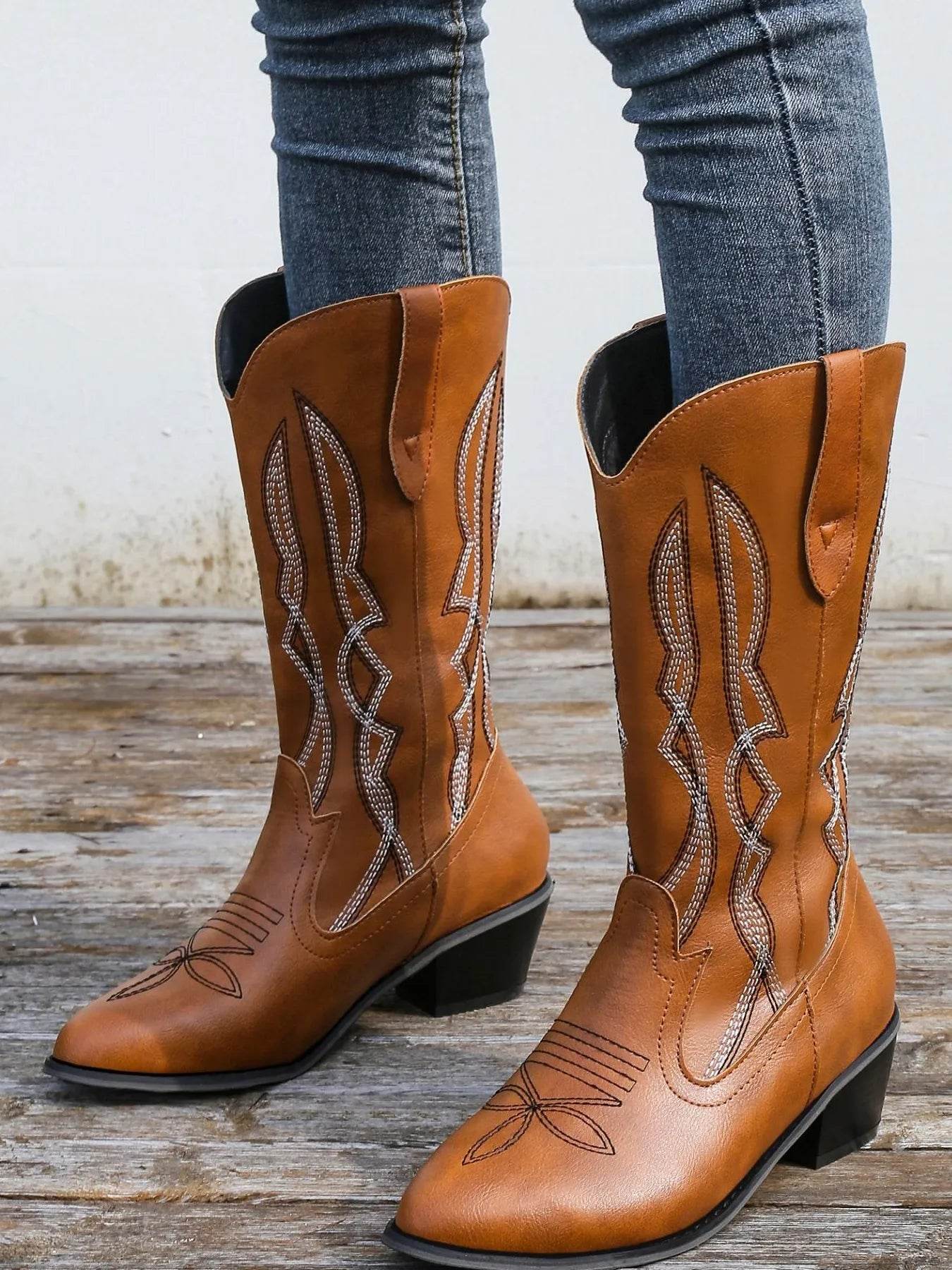 Western Embroidered Cowgirl Boots - ELY VESSA LLC