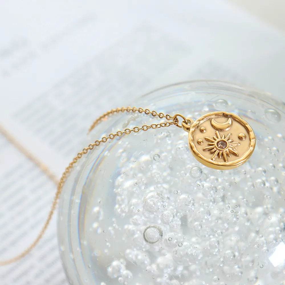 Zircon Titanium Steel Coin Shape Necklace - ELY VESSA LLC