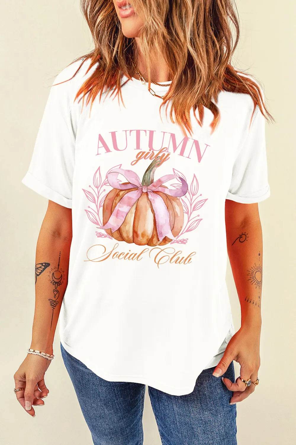 Pumpkin Graphic Round Neck Short Sleeve T-Shirt - ELY VESSA LLC