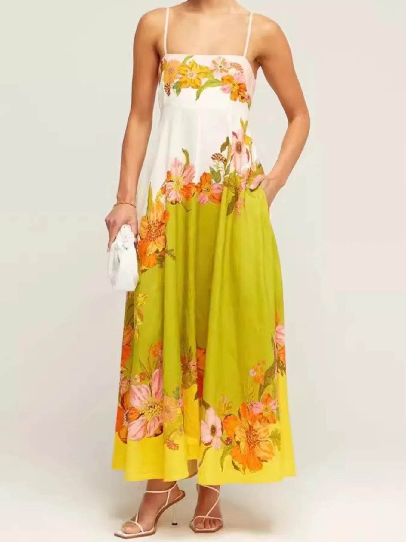 Tropical Floral Gradient Maxi Cami Dress - ELY VESSA LLC