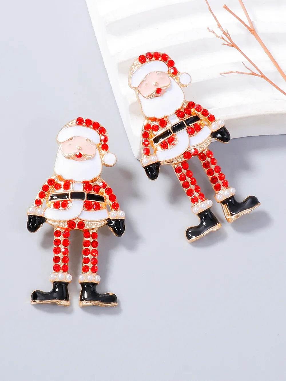 Alloy Rhinestone Santa Earrings - ELY VESSA LLC