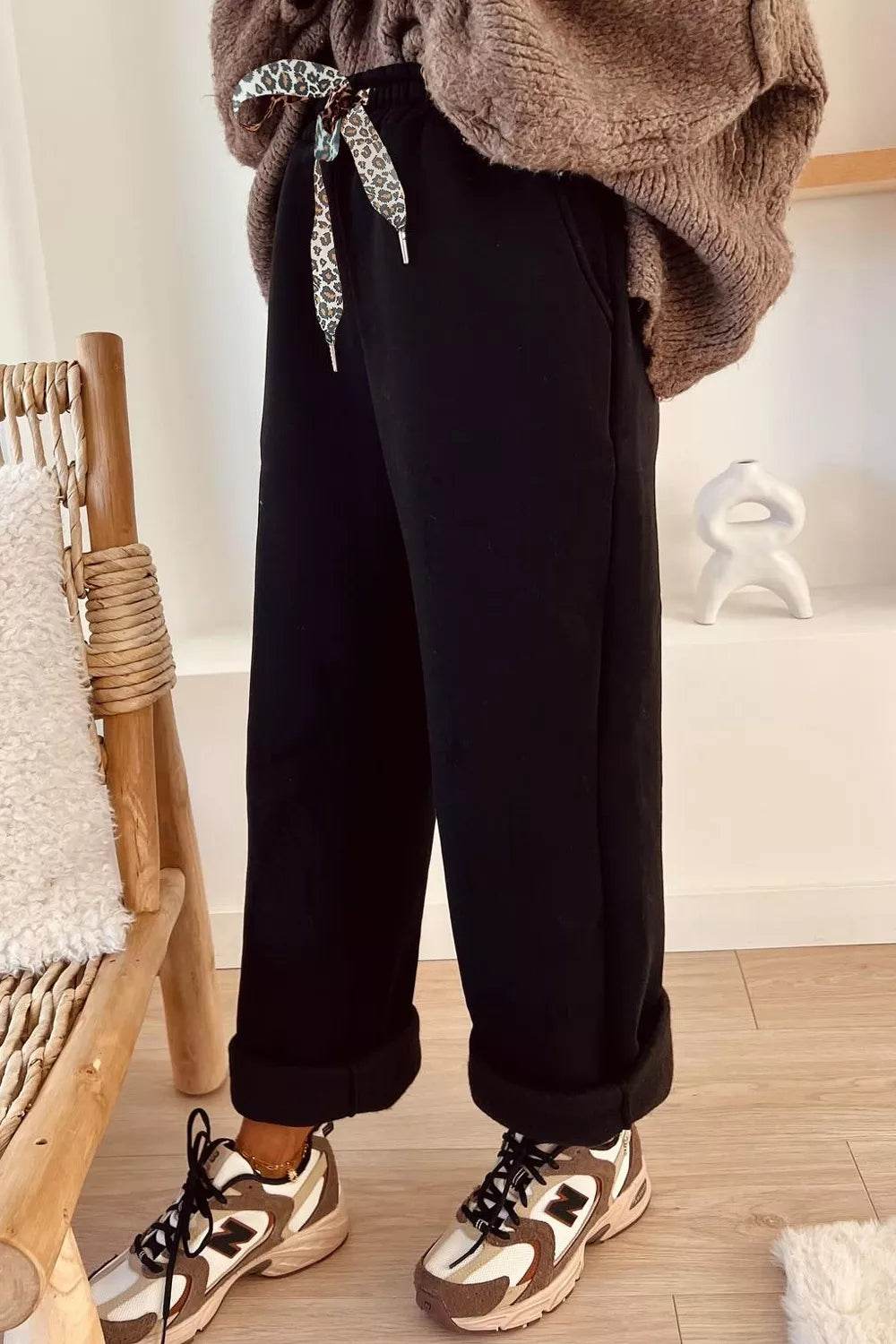 High-Waisted Straight Pants with Drawstring - ELY VESSA LLC