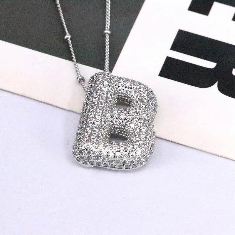 Copper Inlaid Zircon Letter Pendant Necklace - ELY VESSA LLC