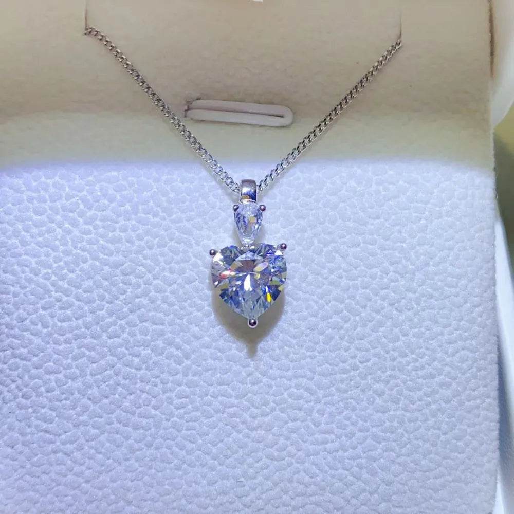 2 Carat Moissanite 925 Sterling Silver Heart Pendant Necklace - ELY VESSA LLC