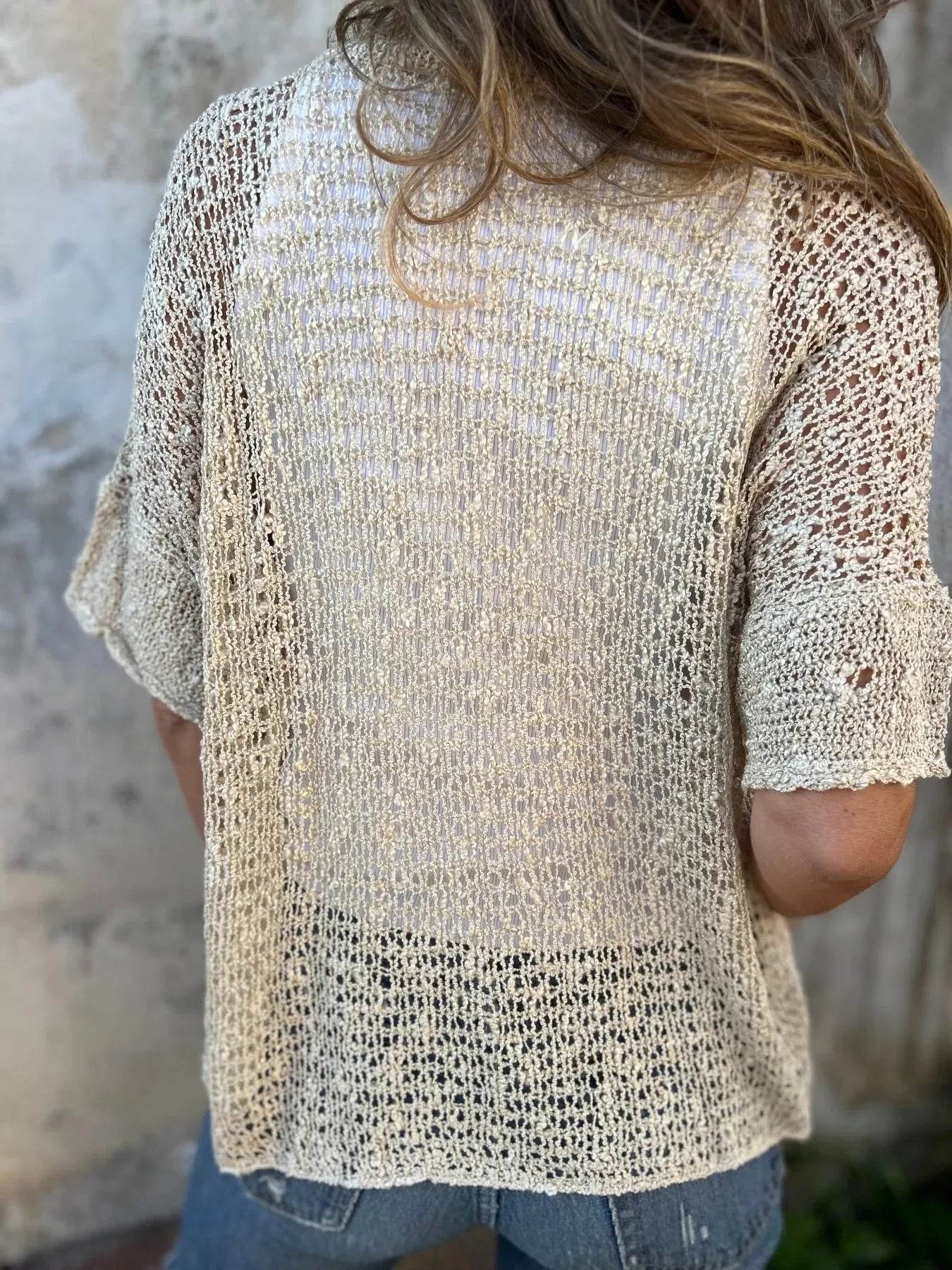 Full Size One Button Openwork Cardigan Plus Size - ELY VESSA LLC