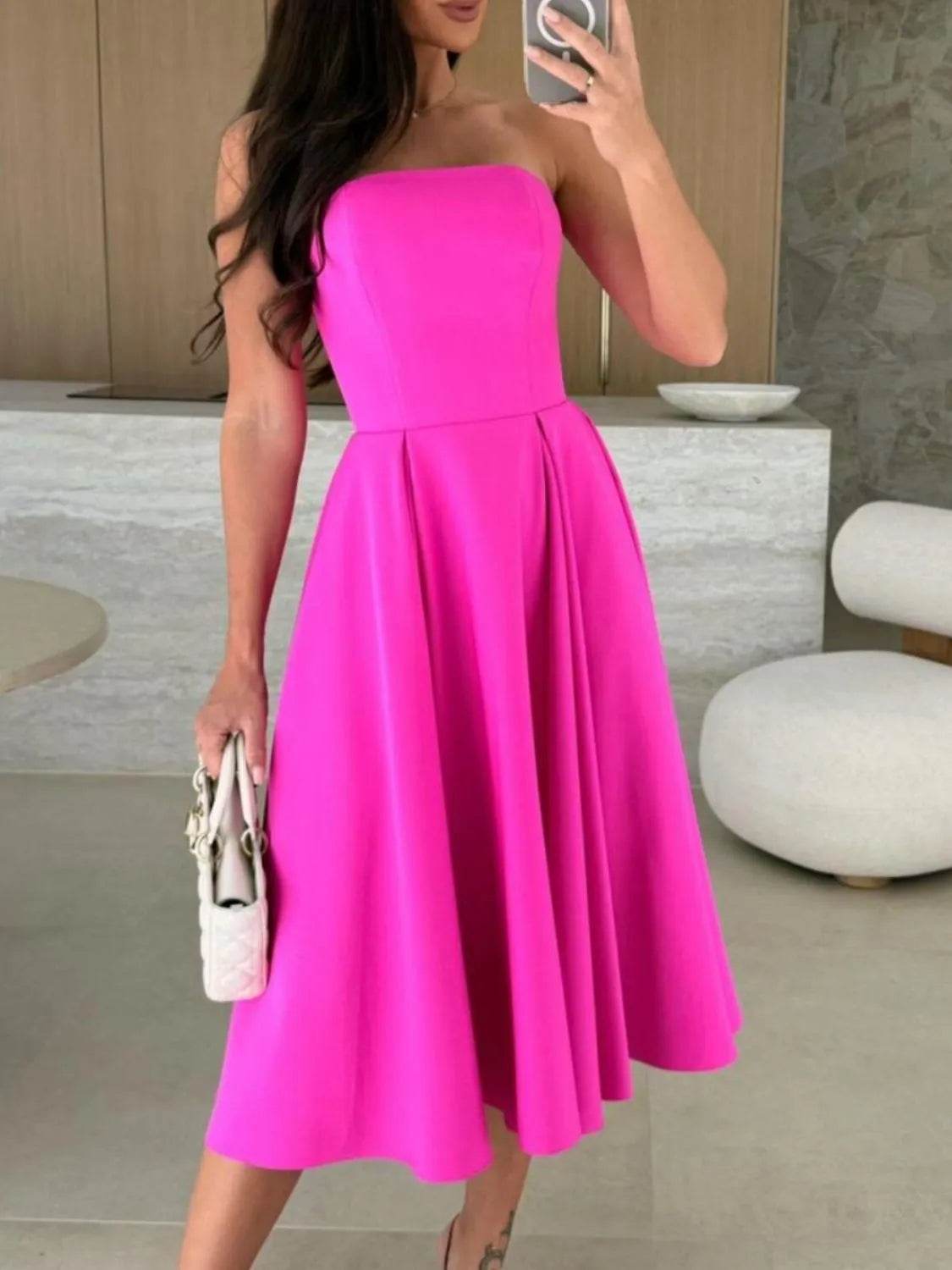 Solid Color Tube Midi Dress - ELY VESSA LLC
