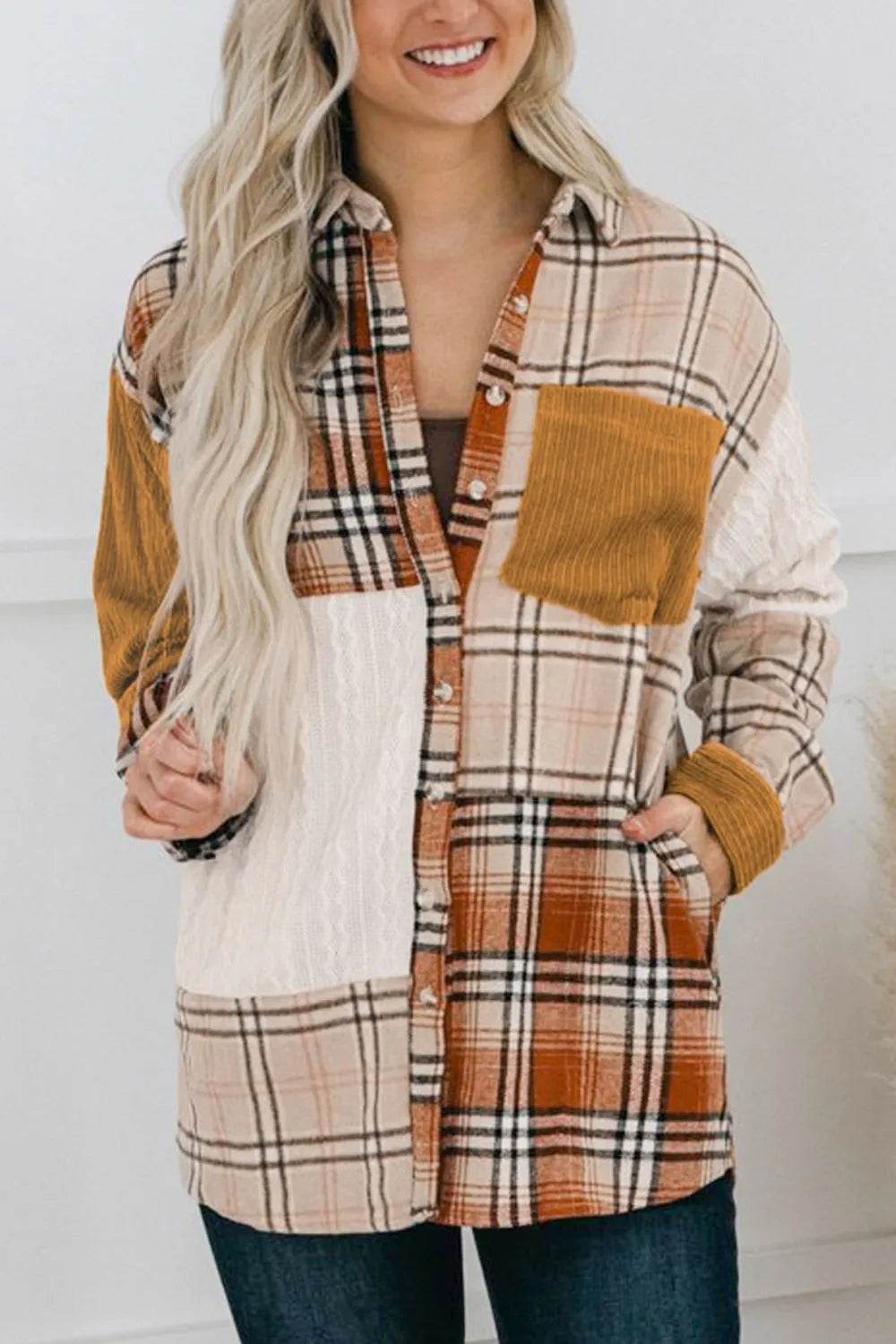 Plaid Button Up Long Sleeve Shacket - ELY VESSA LLC