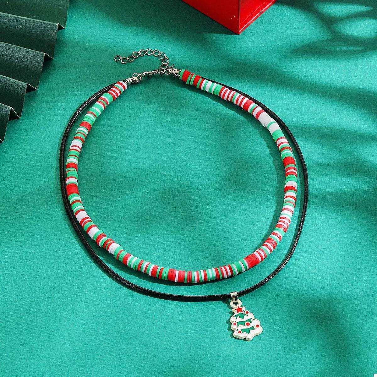 Colorful Double Layered Necklace with Christmas Tree Pendant - ELY VESSA LLC