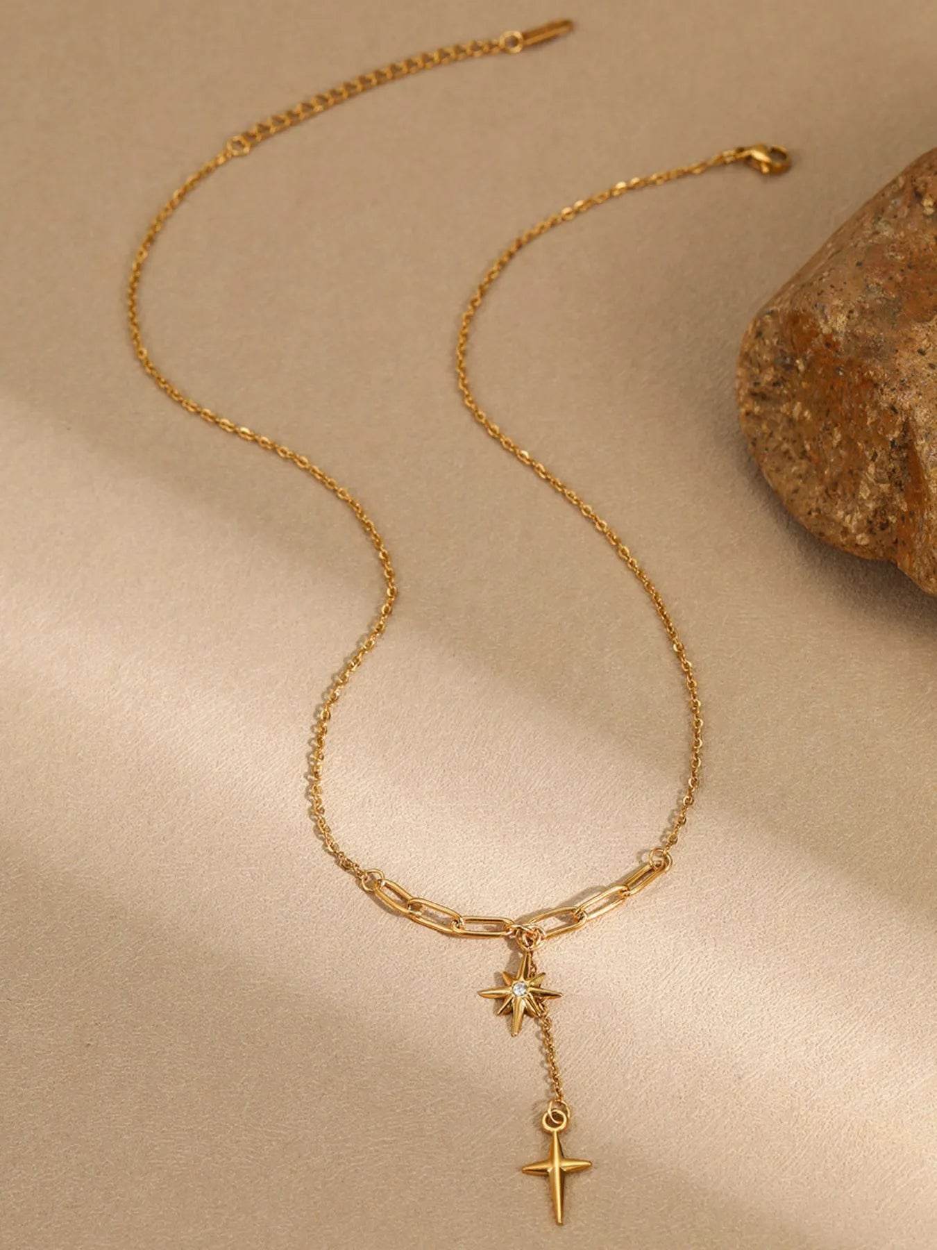 18K Gold-Plated Star Cross Pendant Necklace - ELY VESSA LLC