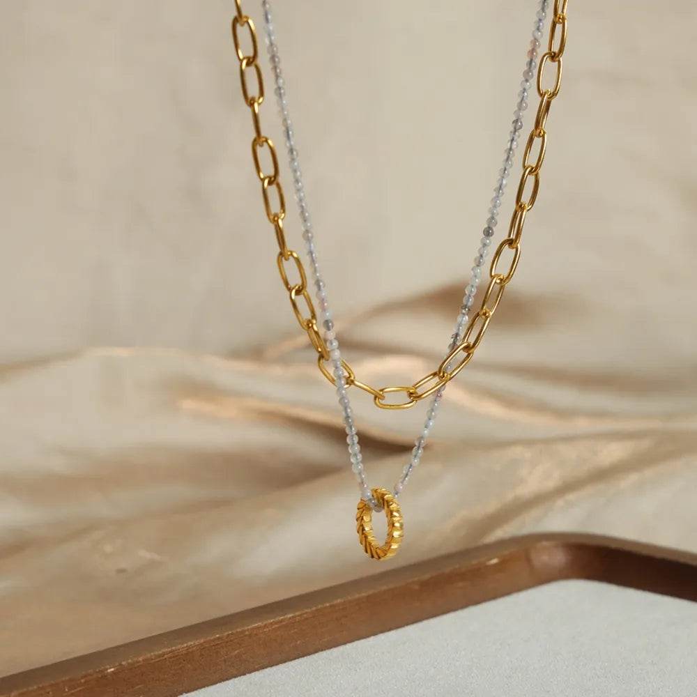 Beaded Double-Layered Titanium Steel Necklace - ELY VESSA LLC