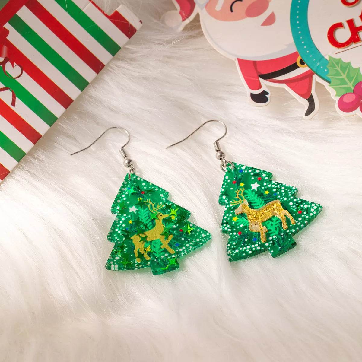Christmas Tree Glitter Dangle Earrings - ELY VESSA LLC