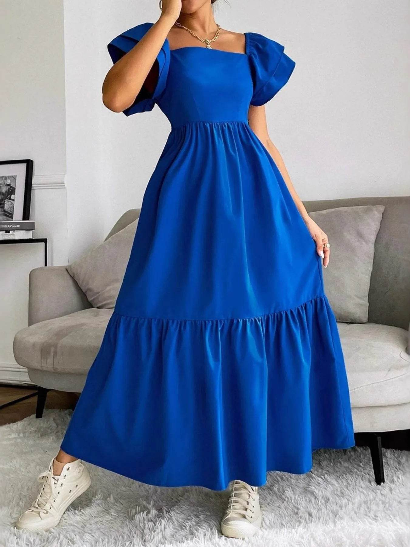 Tiered Square Neck Maxi Dress - ELY VESSA LLC
