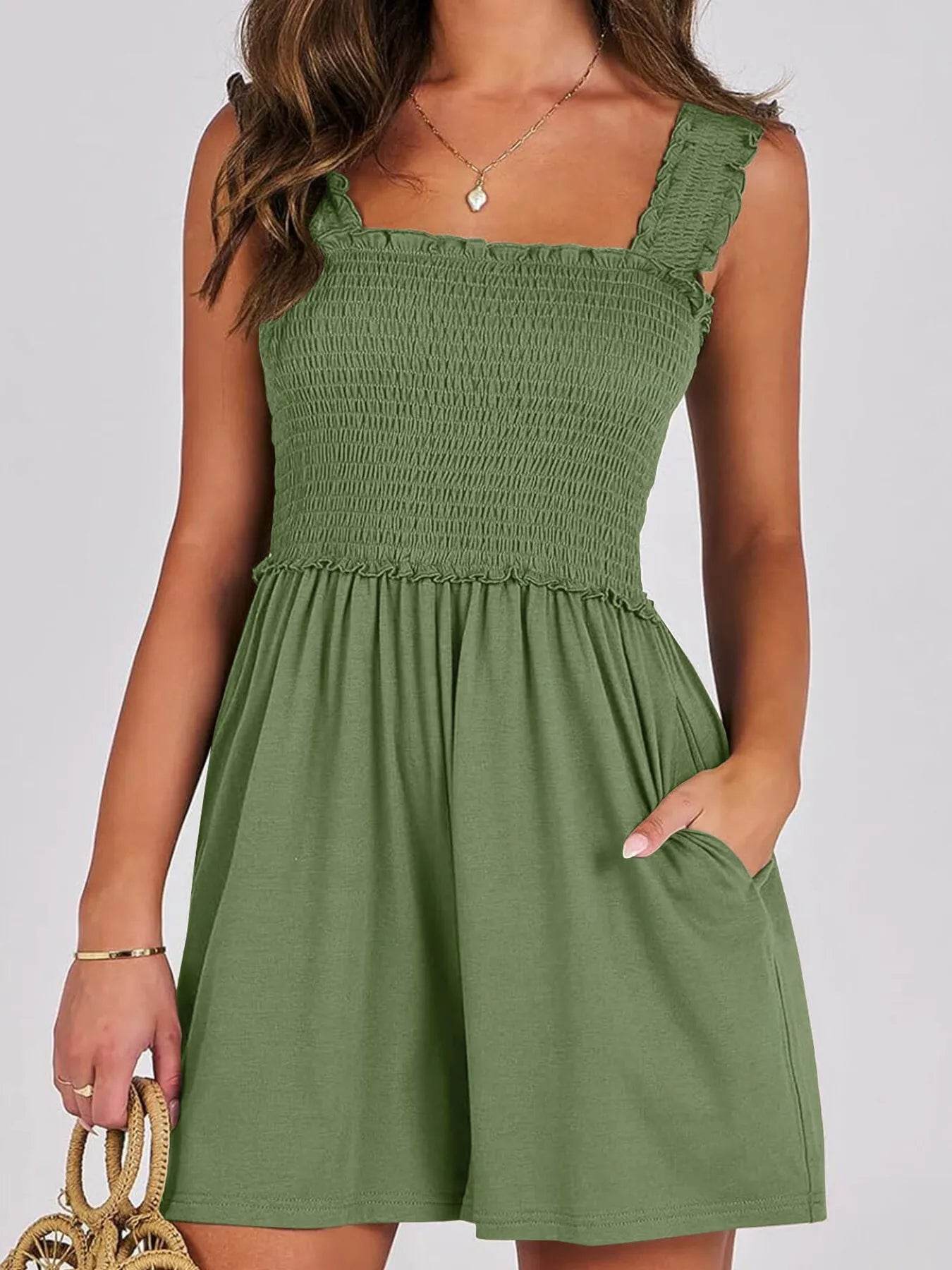 Smocked Square Neck Summer Romper - ELY VESSA LLC