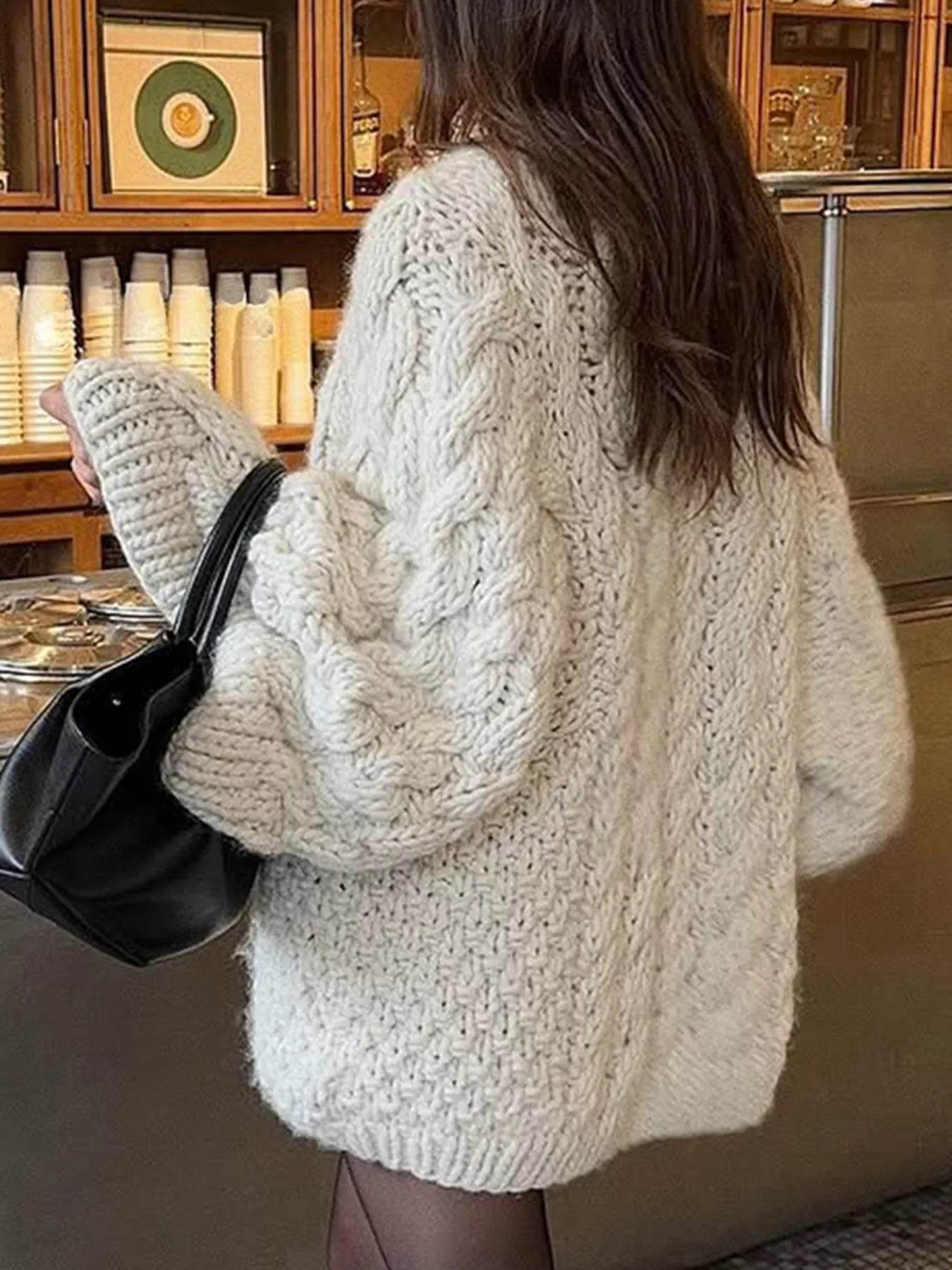 Cable Knit Round Neck Sweater - ELY VESSA LLC
