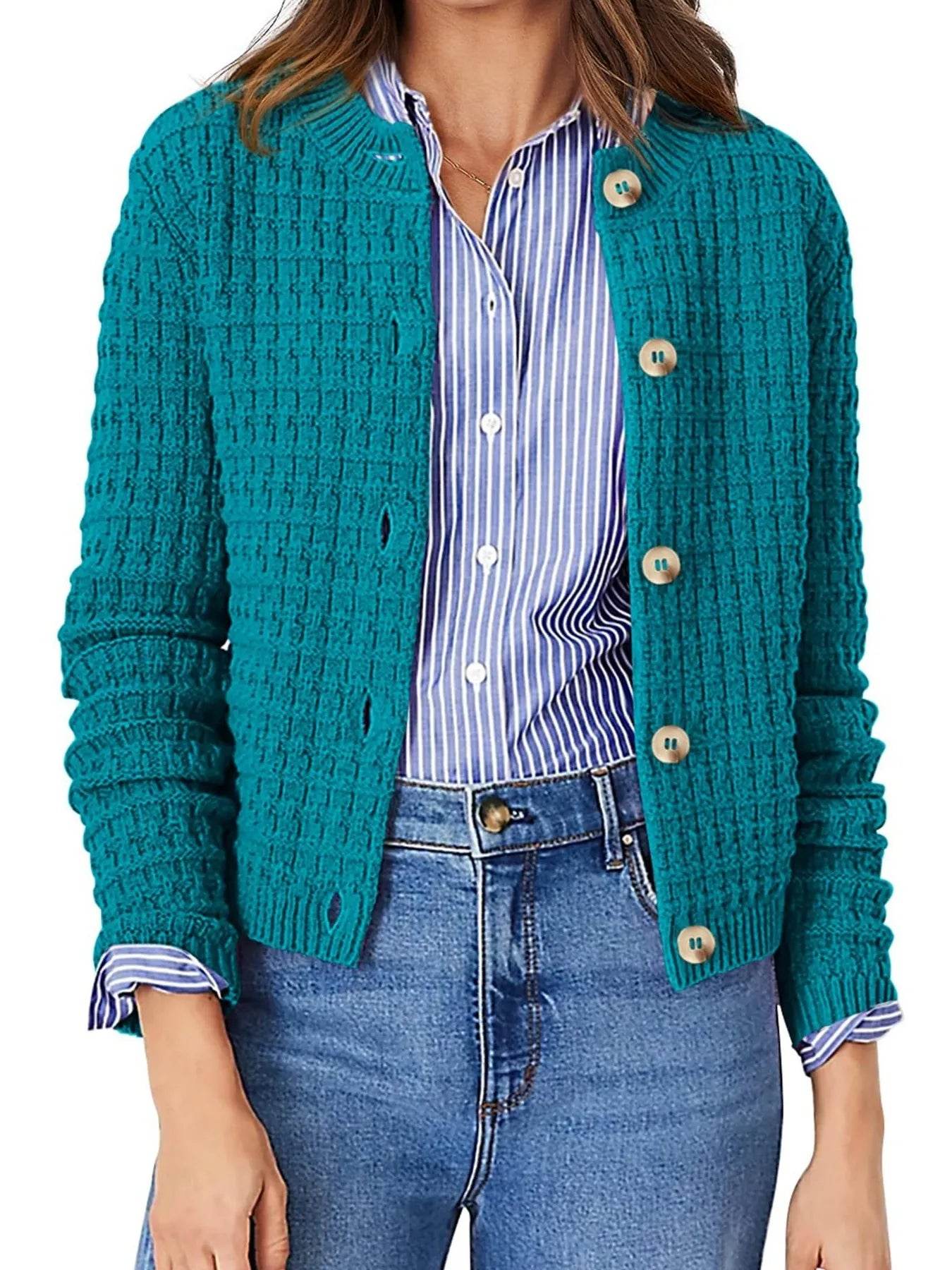 Textured Knit Button-Front Cardigan - ELY VESSA LLC