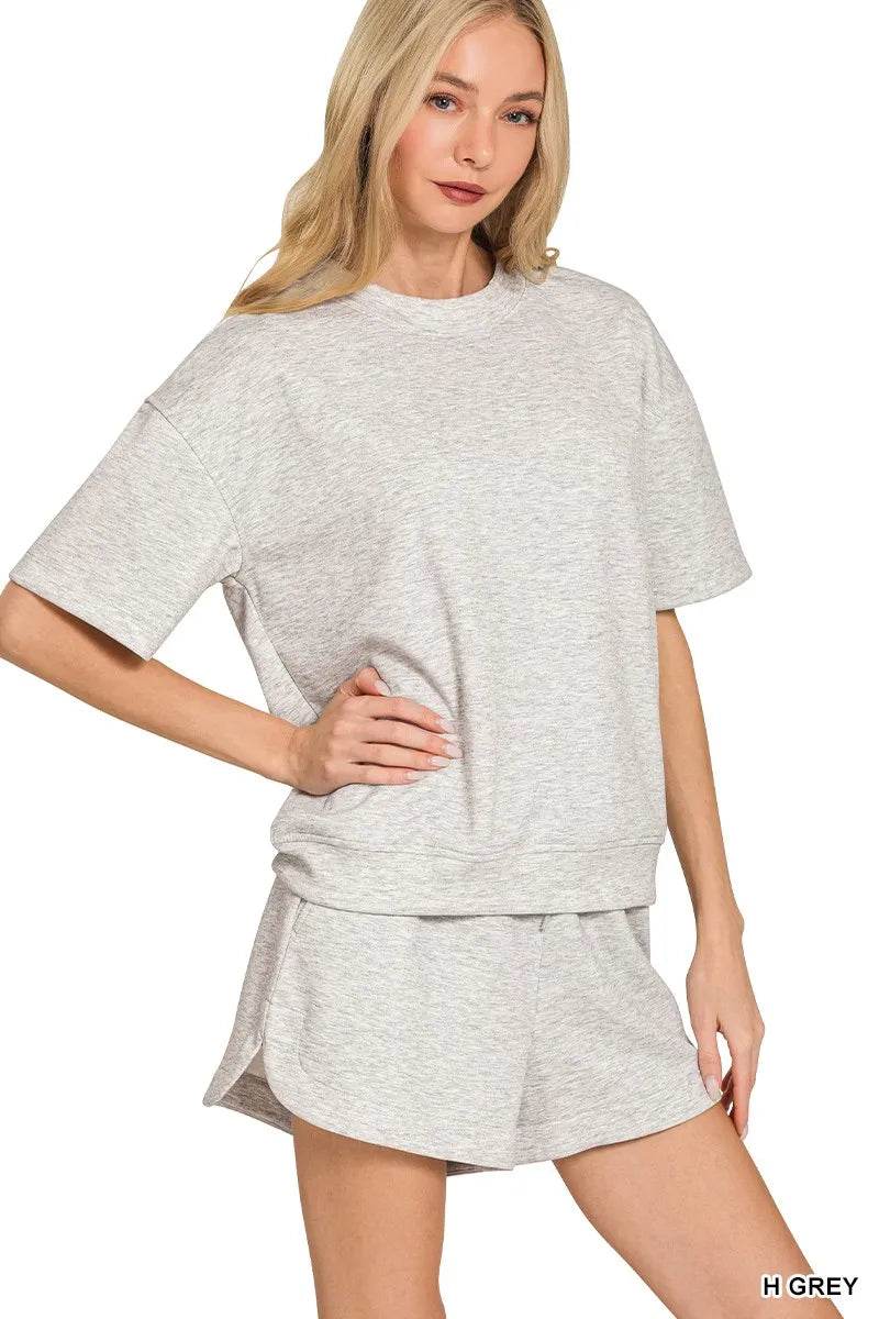 Zenana Scuba Short Sleeve Top & Shorts Set - ELY VESSA LLC