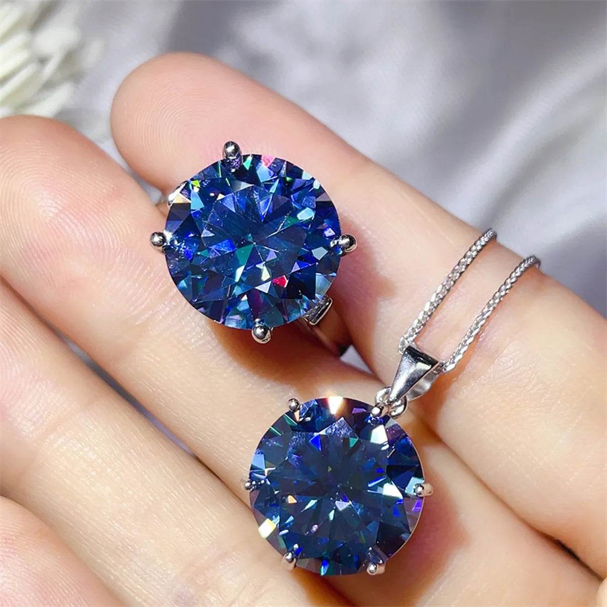 10 Carat Moissanite 925 Sterling Silver Ring and Necklace Set - ELY VESSA LLC