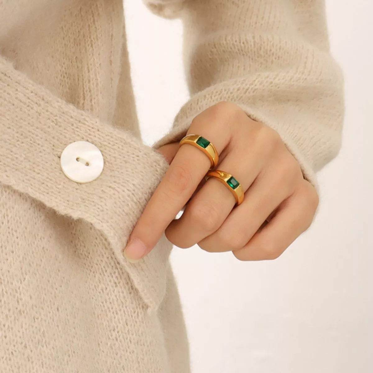 18K Gold-Plated Titanium Steel Zircon Ring - ELY VESSA LLC