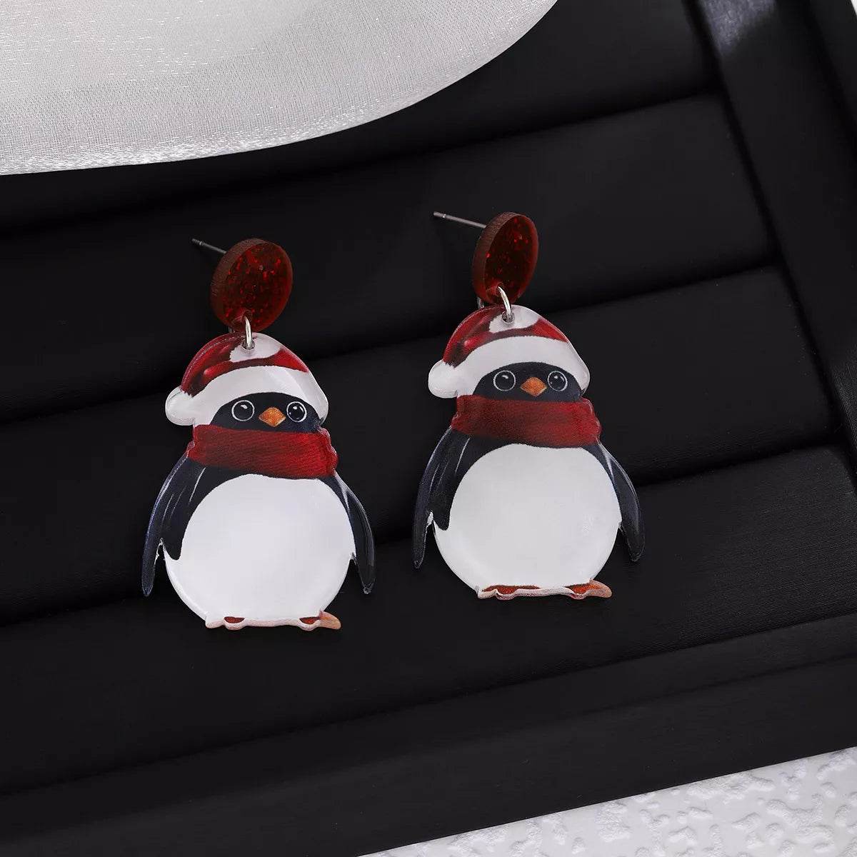 Christmas Penguin Santa Hat Holiday Earrings - ELY VESSA LLC