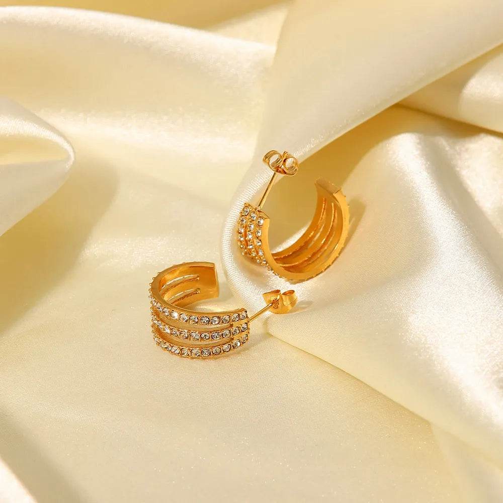 Stainless Steel Inlaid Zircon C-Hoop Earrings - ELY VESSA LLC